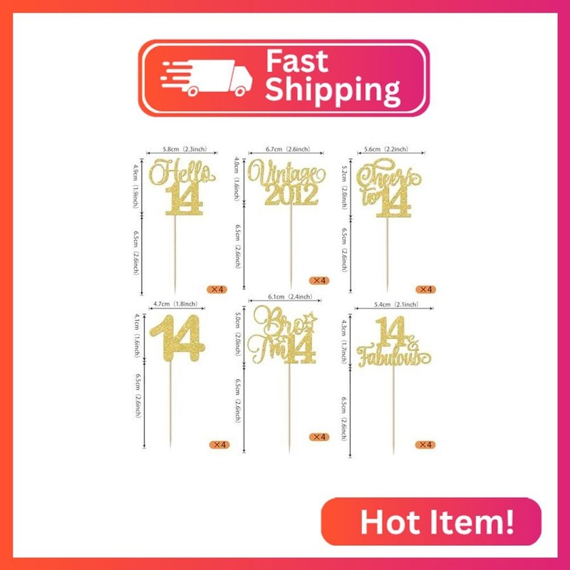Rsstarxi 24 Pack 14th Birthday Cupcake Toppers Glitter Vintage 2012 Hello Bio I' gallery
