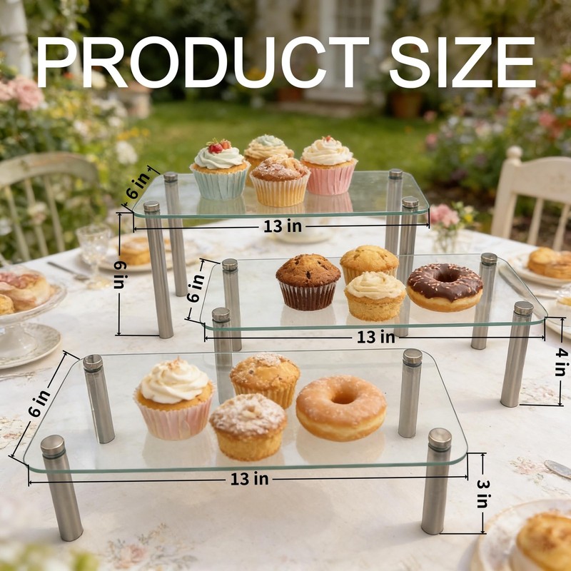 6 Pack Tempered Glass Display Stands Set, 13 Inch Rectangular Cake Cupcake St... gallery