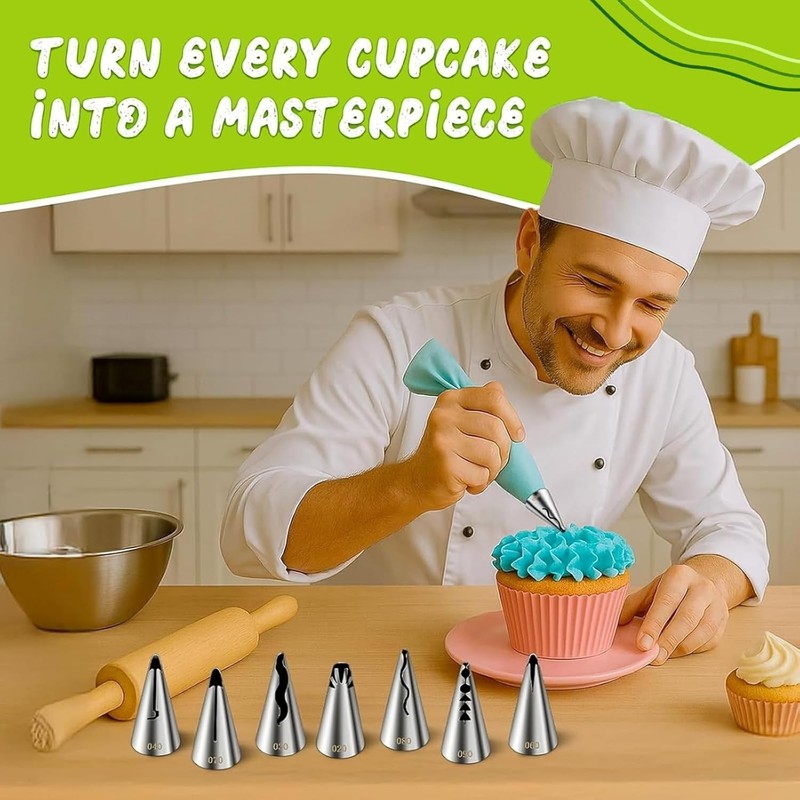 9-Piece Vintage Ruffle Piping Tips Set - Stainless Steel Cake Decor Essentials gallery
