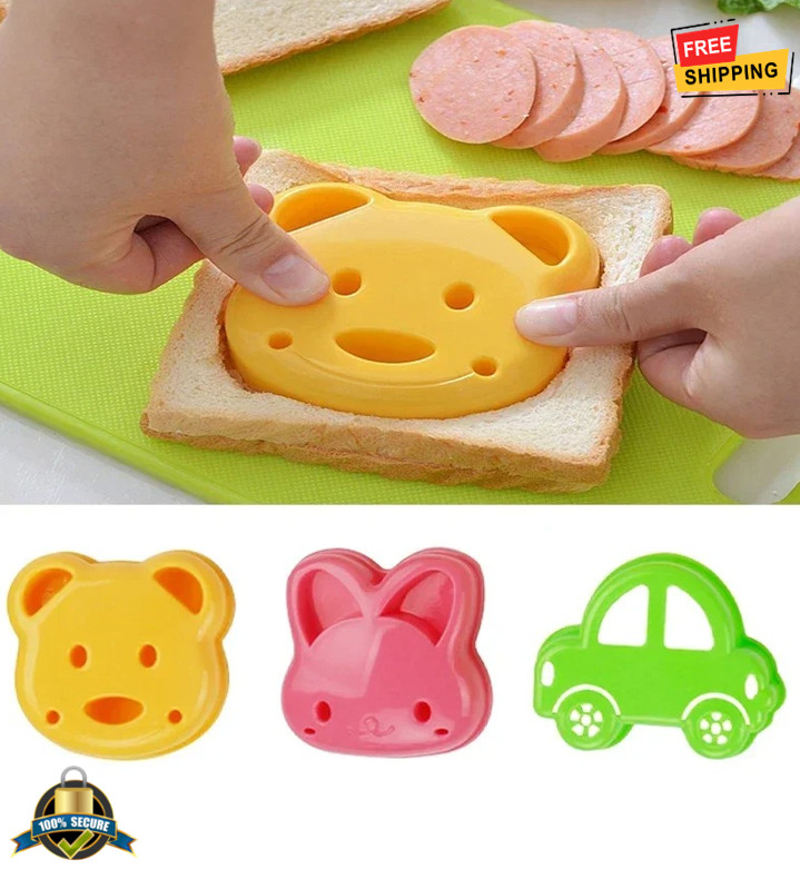 2pcs Sandwich Mold Set Bear Cat Rabbit Car Shape Bread Cookie Cutter Baking Tool