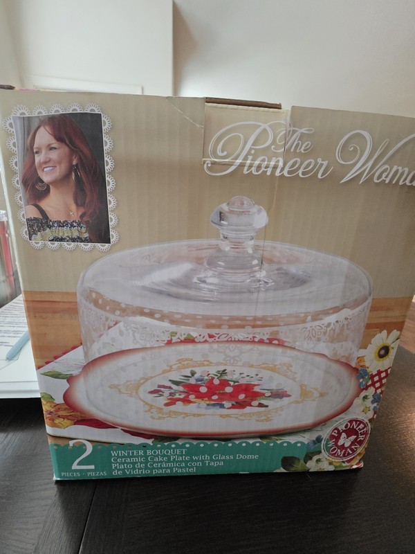 The Pioneer Woman Winter Bouquet Floral Ceramic Cake Stand Glass Dome 11in