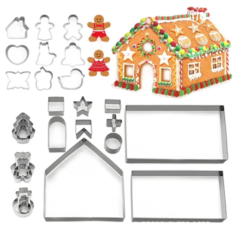 28pcs Stainless Steel Cookie Cutters Gingerbreads House Biscuit Baking Molds gallery