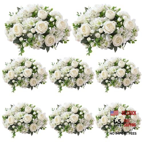 8Pcs White Peonies Artificial Flowers Mixed Hydrangea - 8PCS