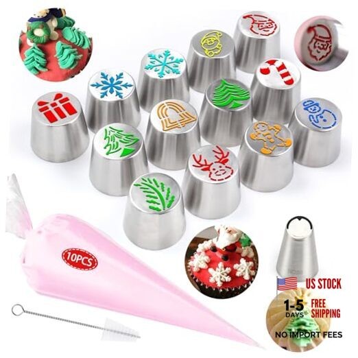 25 Pieces Stainless Steel Extra Large Christmas Piping Tips Set,13 Christmas