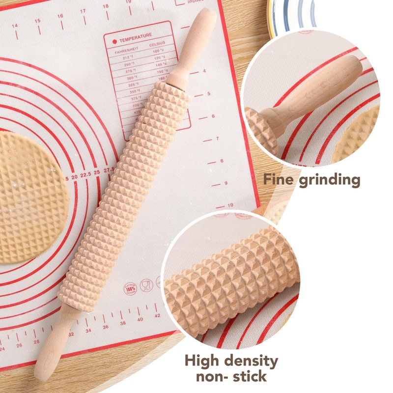 Deep Notched Rolling Pin Wooden Crispbread knobbly fluted rolling pin for Hom... gallery