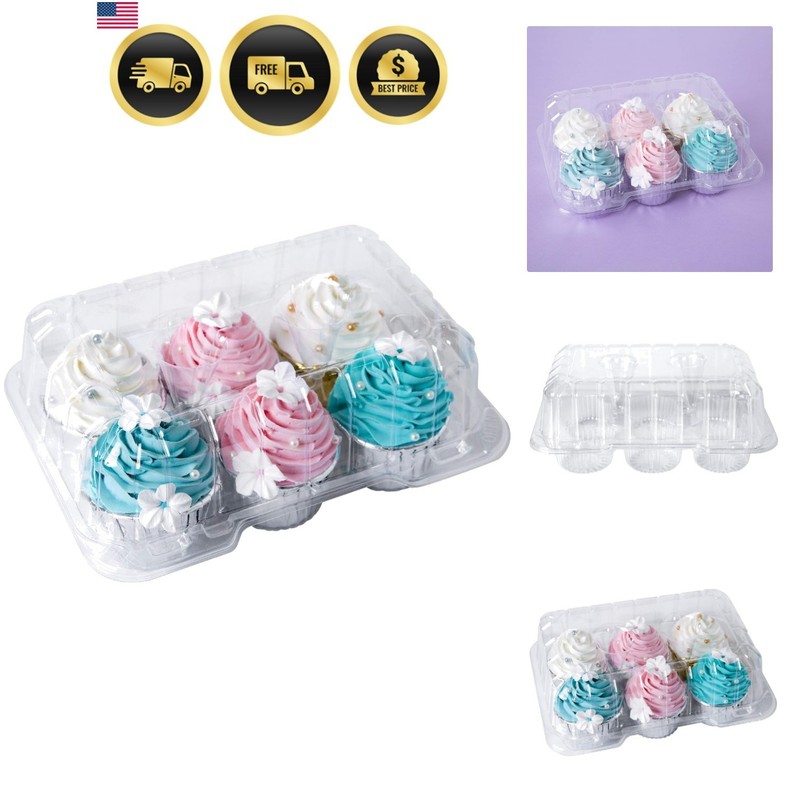 Clear Cupcake Boxes 6 Cavity Holder, Large 6 Compartment Muffin Containers Pl…