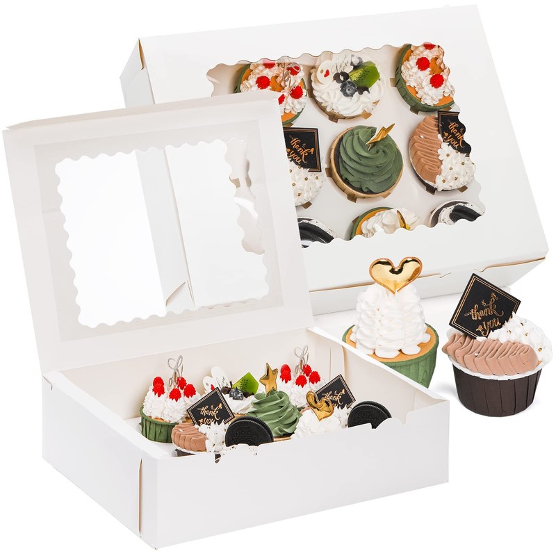 20 Pack Cupcake Boxes 12 Counts White Paper Cupcake Container with Inserts an…