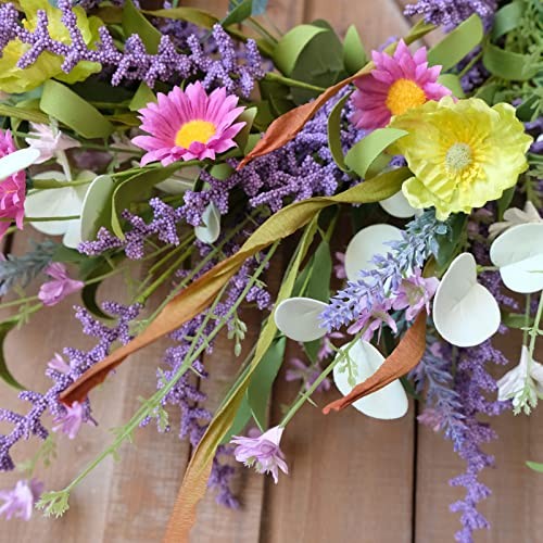 Spring Summer Wild Flower Artificial Daisy Front Door Wreath, Everyday 20 Inch gallery