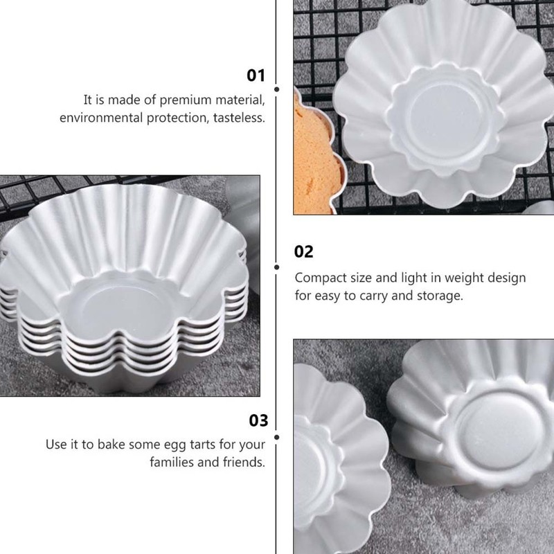 6 Pcs Aluminium Alloy Egg Tart Mold Nonstick Flower Shape Cake Baking Molds gallery