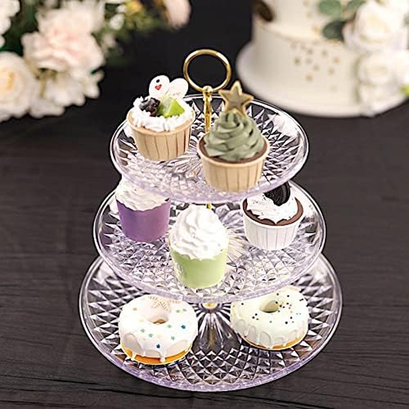 12-Inch 3 Tier Crystal Clear Plastic Cupcake Holder round Dessert Stand | Cake S gallery