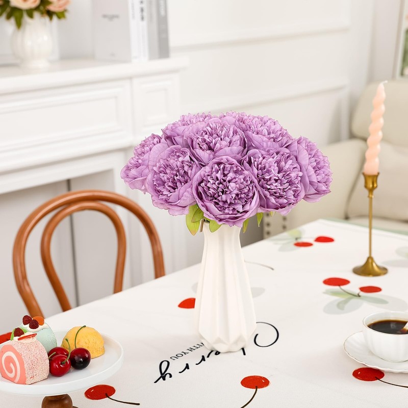 U'Artlines Artificial Peony Silk Flower with Stems 10pcs Real Look Vintage Peoni gallery
