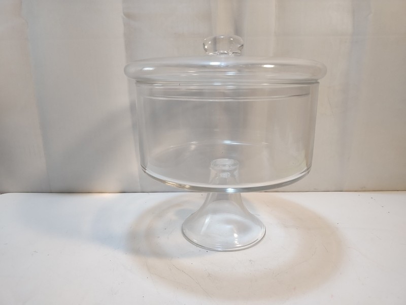 Vintage Glass Lidded Bowl PEDESTAL Platter For Desserts Footed Candy Elegant gallery