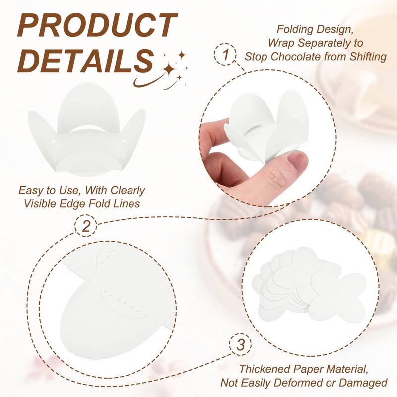 220Pcs Truffle Wrappers, Mini Cupcake Liners Chocolate Cups Liners, White/Brown gallery