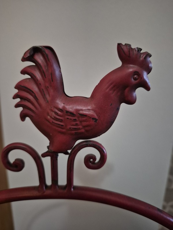 Vintage 1 Tier Metal Pie Cake Rack Stand Server 18”x12” Rooster Farmhouse Red gallery
