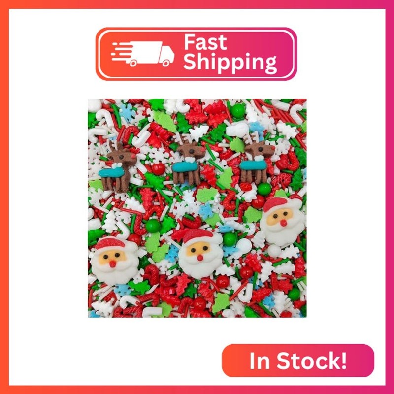 Homankit Christmas Sprinkles for Cake Decorating Edible Reindeer Santa Claus Spr
