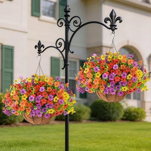 Artificial Faux Hanging Flowers Plants with Basket for Red Orange Yellow Purple gallery