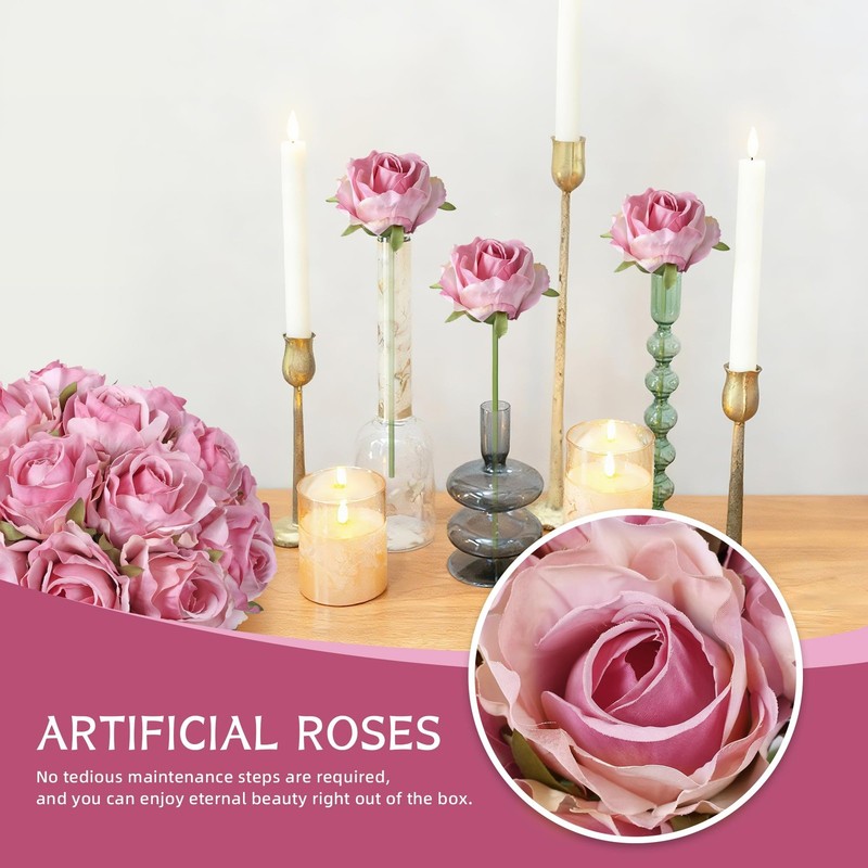 Ivydale 18pcs Pink Roses Artificial Flowers, Fake Roses Silk Flowers with Stems gallery