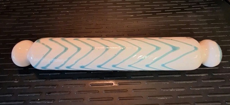 Anthropologie Ceramic Rolling Pin White W/green Geometric Design