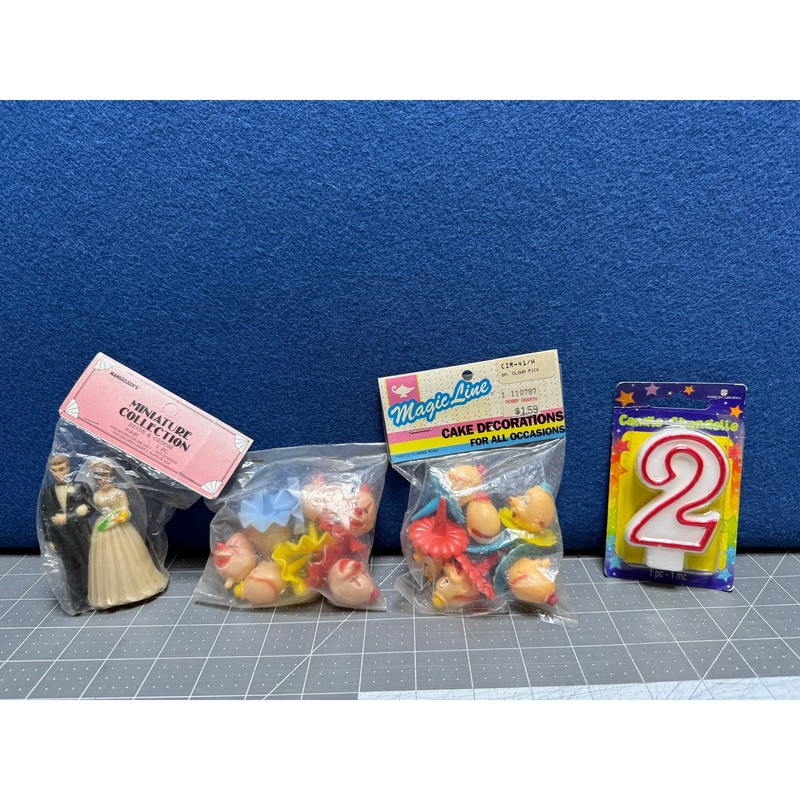 Wilton Cake Topper Lot Athletic Clowns Fisherman Bride Groom gallery