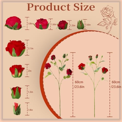 8 Pcs Roses Artificial Flowers 23.6" Silk Rose Bouquets Faux Flower Stems Red gallery