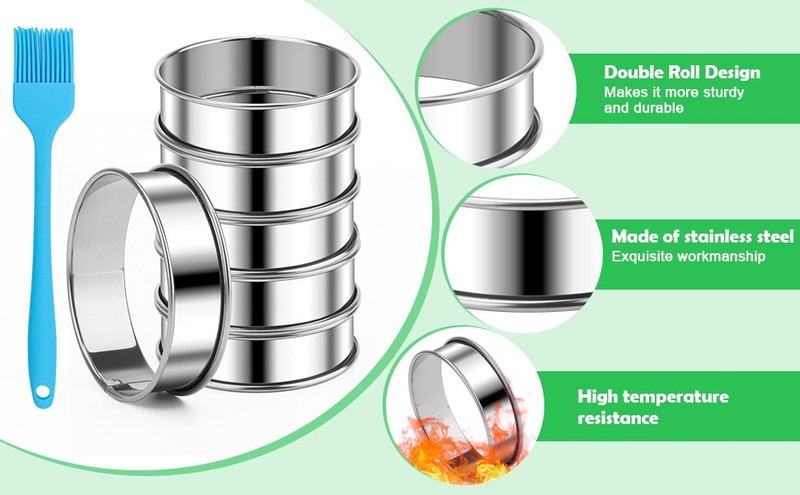 6 Pieces English Muffin Rings, 4 Inch Stainless Steel Crumpet Ring Double gallery