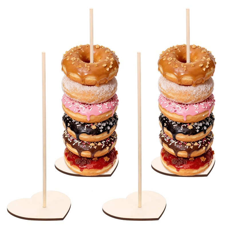 4 pcs wooden donut holders, heart bagel holder, natural