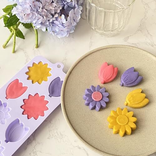 Flower Chocolate Molds 2Pcs SunFlower Ice Cube Silicone Molds Purple tulip mold gallery