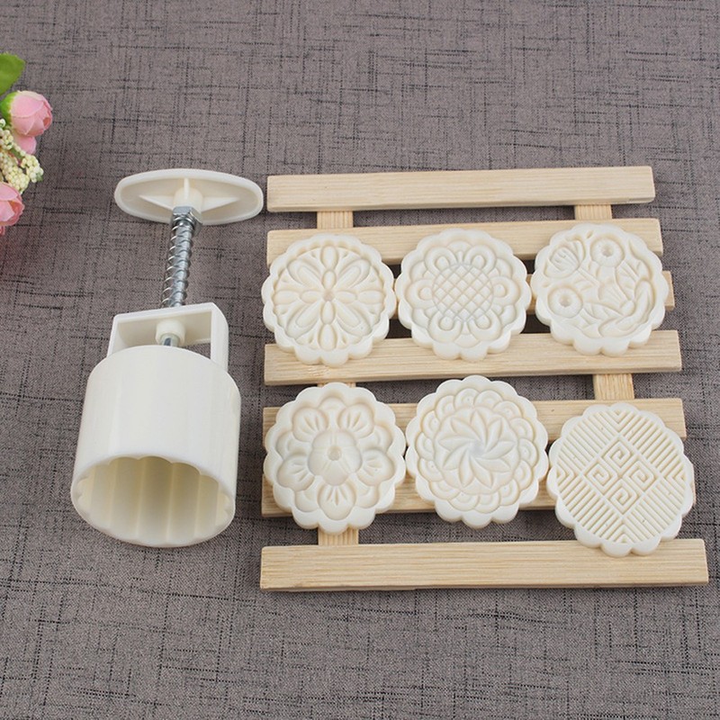 Reusable 6 Piece Moon Cake Mould Set Ivory ABS Fondant Making Kitchen Tools gallery