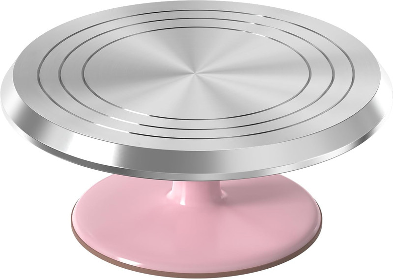 12 Inch Pink Aluminum Alloy Revolving Cake Stand for Cake Decorating | Rotating