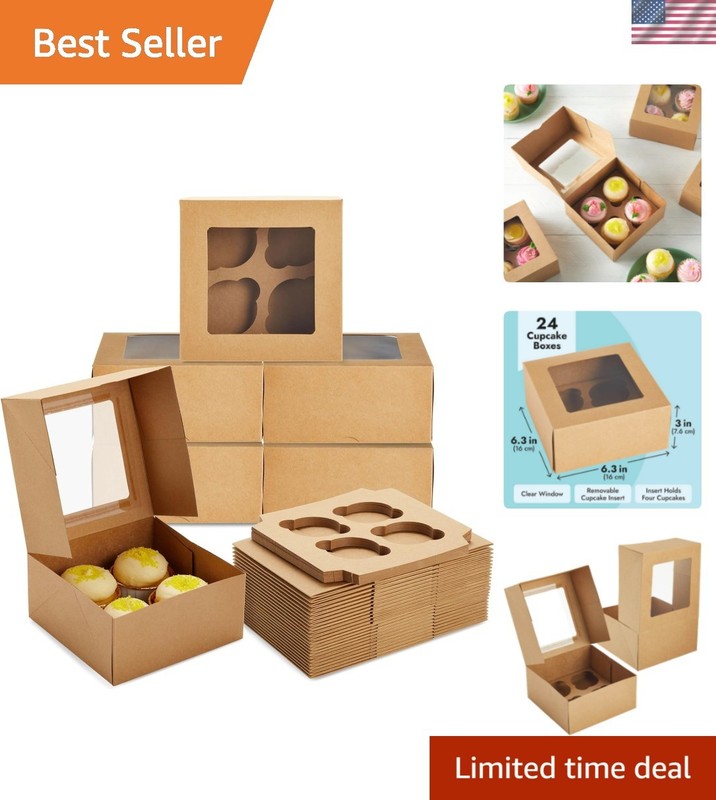 Versatile 24 Count Cupcake & Muffin Boxes – 6×6 in with Clear Window & Inserts