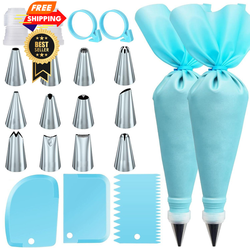21pcs/set Cake Decorating Tools,Piping Bags and Tips Set;with 12 Inch, Blue