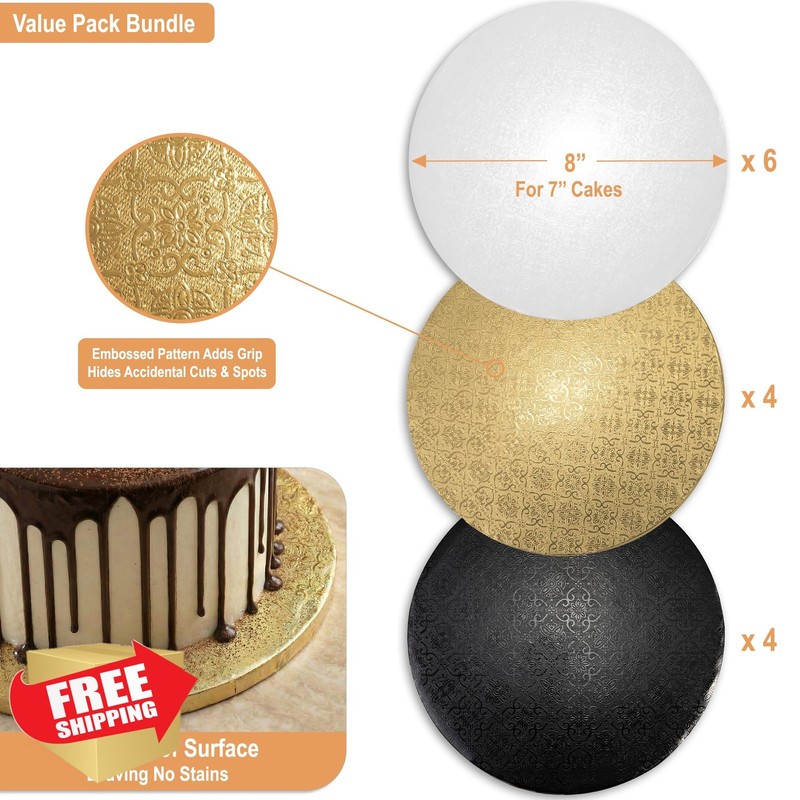 BOARDS+ 8" Cake Drums White Gold Black 14 Pack gallery