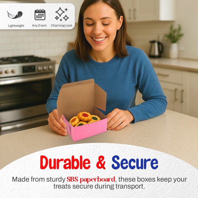 MT Products Pink Cookie Boxes - 6" x 4.5" x 2.75" Bakery Boxes - Pack of 250 gallery