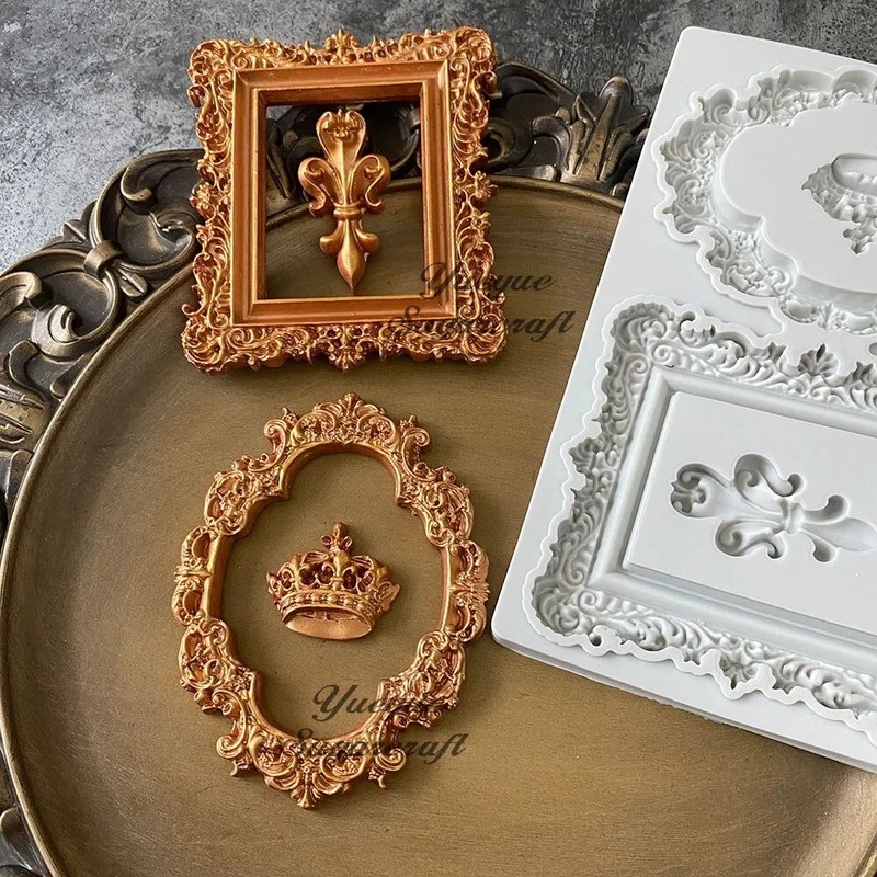 Antique Baroque Frames Silicone Mould Epoxy Resin Plaster Cake Fondant Mold gallery