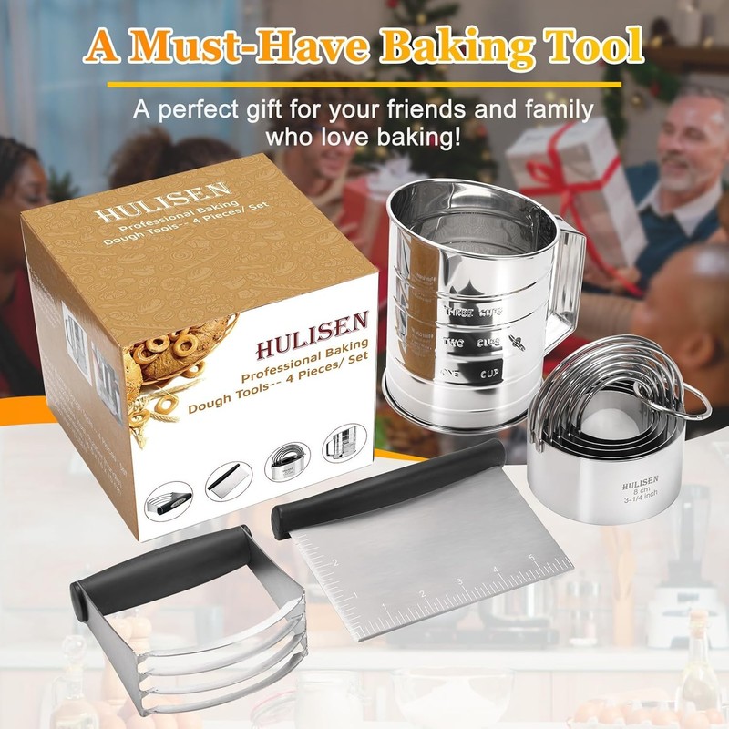 HULISEN Pastry Cutter, Dough Blender, 3 Cup Flour Sifter and Biscuit Cutter, Sta gallery