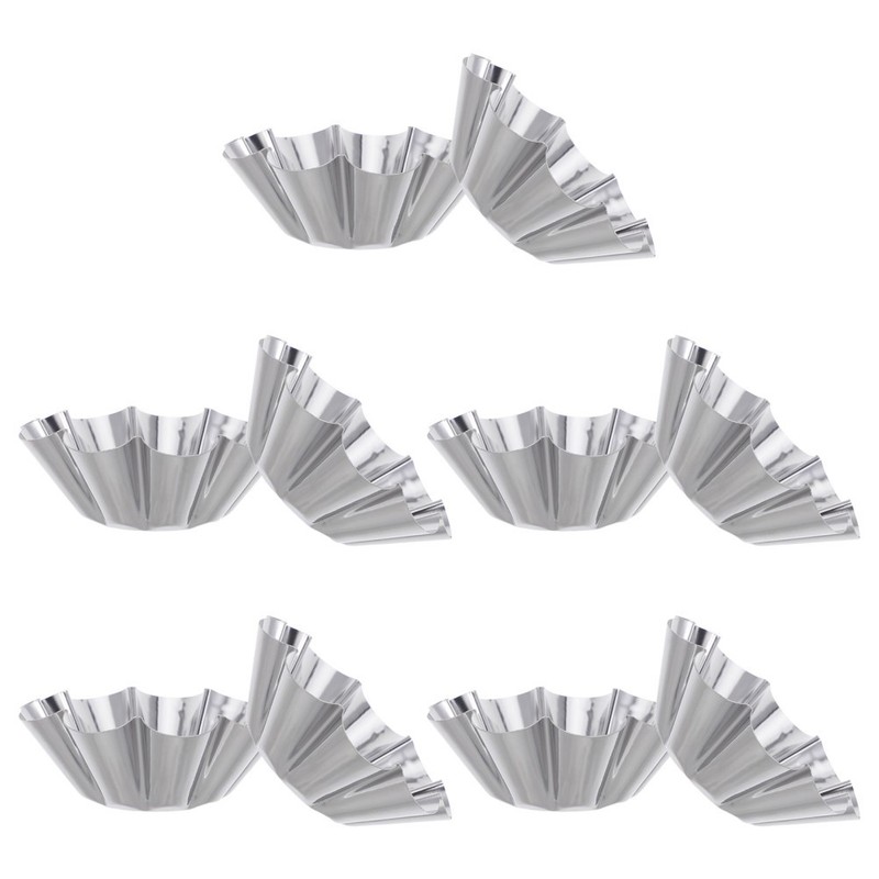 10Pcs Mini Tart Pans Reusable Stainless Steel Baking Molds Silver Fluted Edge gallery