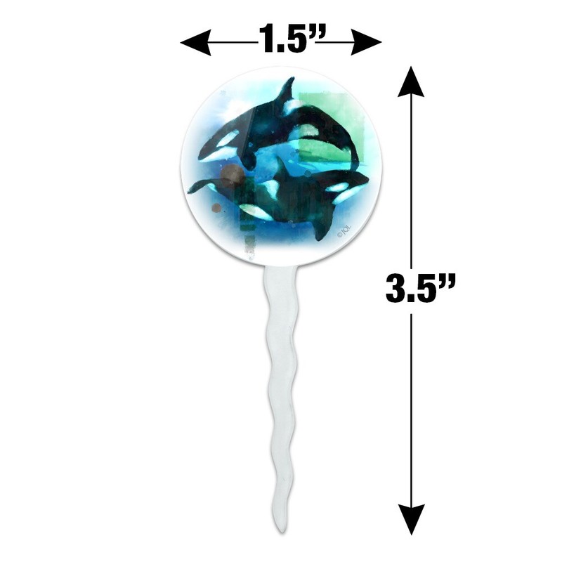 Orcas Killer Whales Watercolor Yin Yang Cupcake Picks Toppers Set of 6 gallery