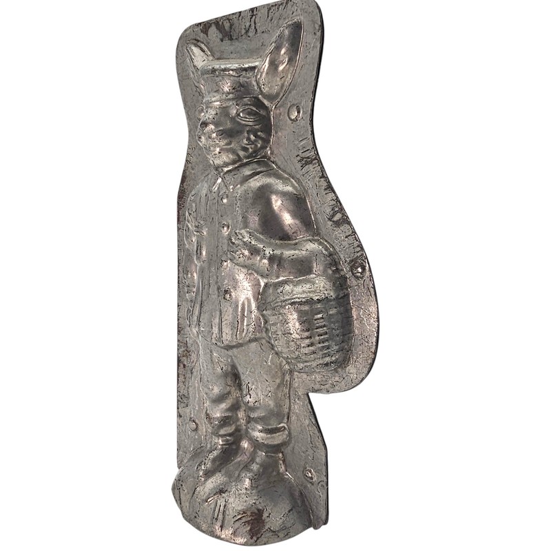 RARE H Heris German Chocolate Mold Dutch Bunny Tin #442 10" Nurnberg 1930s gallery