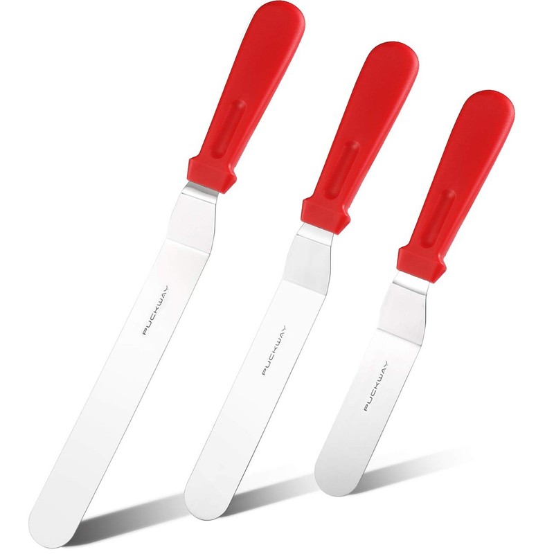 3 PCS Red Offset Spatula Set Cake Frosting Angled Icing 6/8/10 Inch Sizes