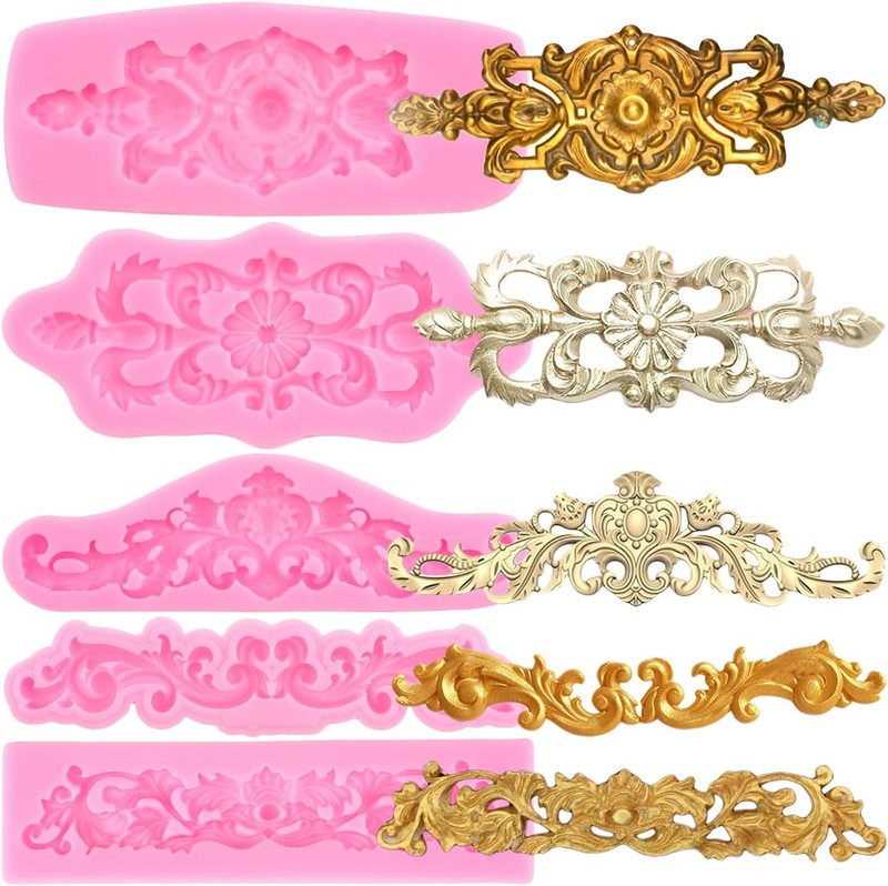 Zixiang Baroque Style Curlicues Scroll Lace Silicone Fondant Molds Relief Flower