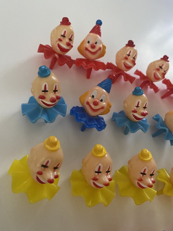 Lot of 26 Vintage CLOWN HEAD Cake Cupcake Toppers Birthday Halloween 2” gallery