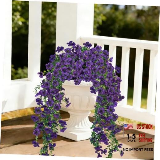 UV Resistant Artificial Hanging Flowers Outdoor Decor – 2 Pack Fake Purple