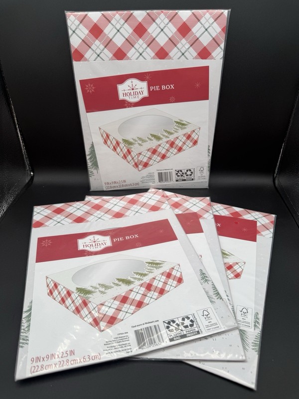 NEW Lot of 4 Holiday Time Christmas Pie Box Pie Boxes 9″ x 9″ x 2.5″