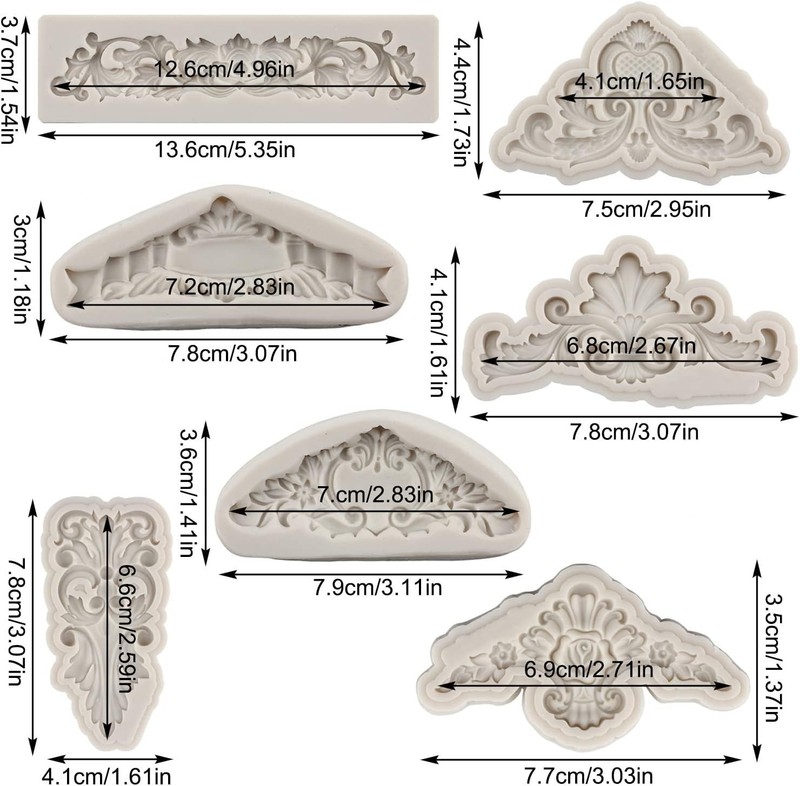 Baroque Style Curlicues Scroll Lace Silicone Fondant Molds Relief Flower Molds F gallery