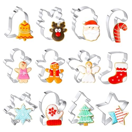 Christmas Cookie Cutters Set, 12 Pieces Stainless Steel Metal Christmas Cookie