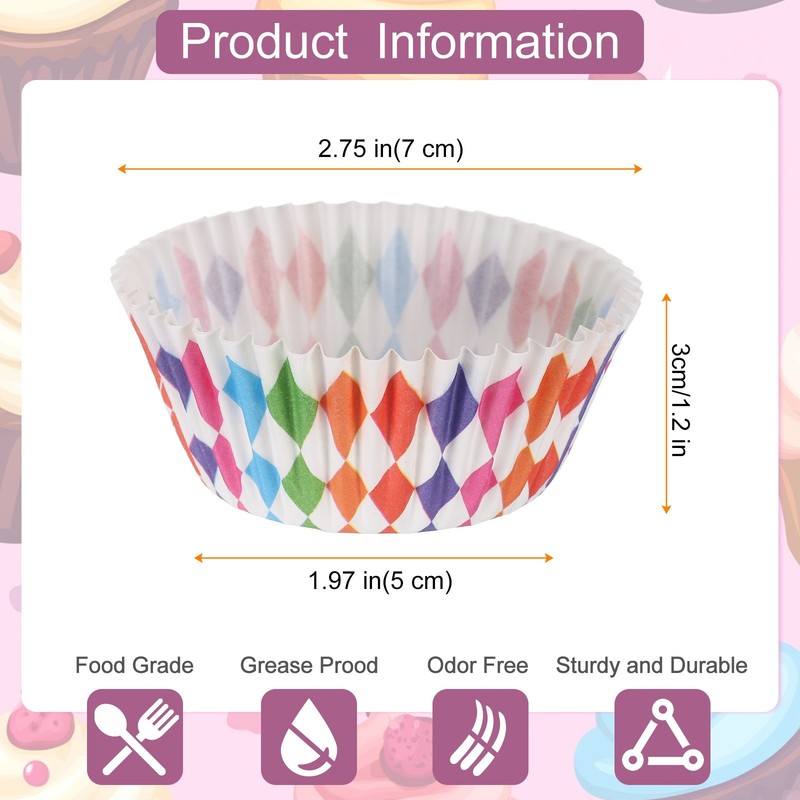 100 Count Cupcake Liners Cupcake Cups Standard Size, Colored Rhombus gallery