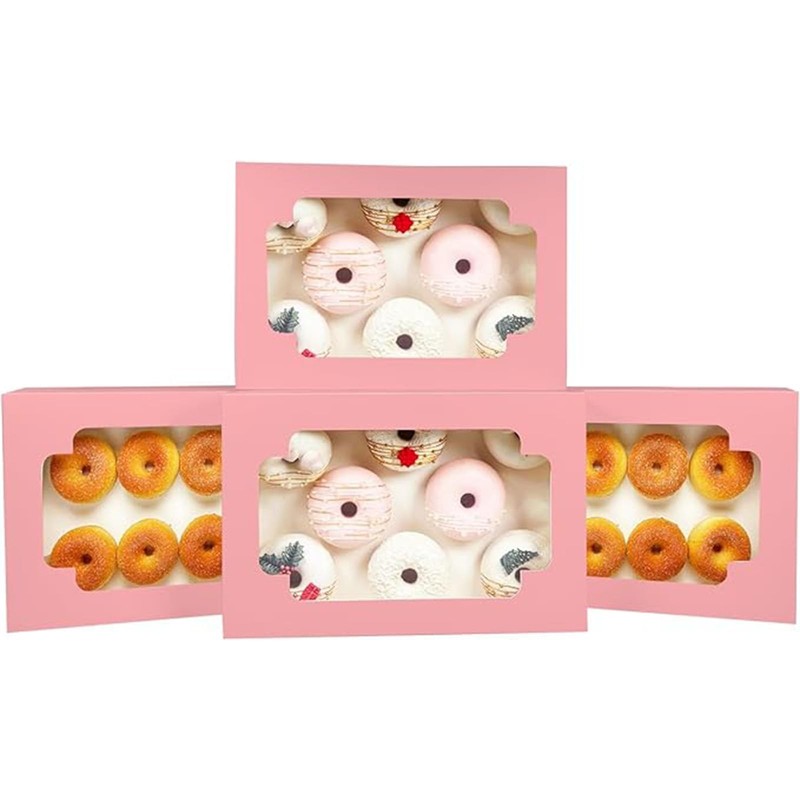 32 PCS Pink AutoPop Cookie Bakery Pastry Biscuit Box Window 12x8x2.5 Inch