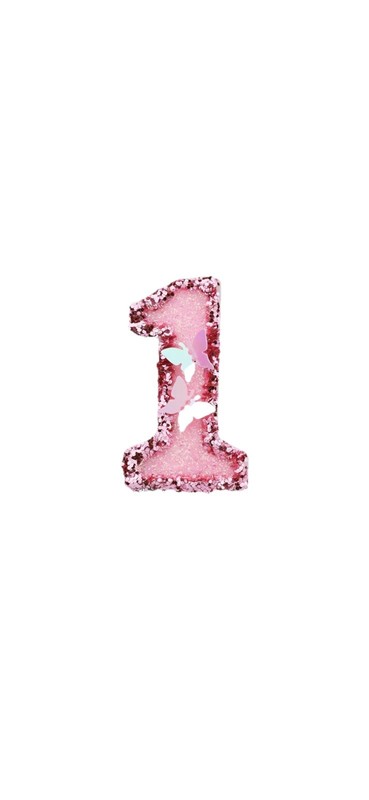 Pink & White Glitter Number 1 Fairy Birthday Cake Candle w/ Holder 3 x 2.1 in