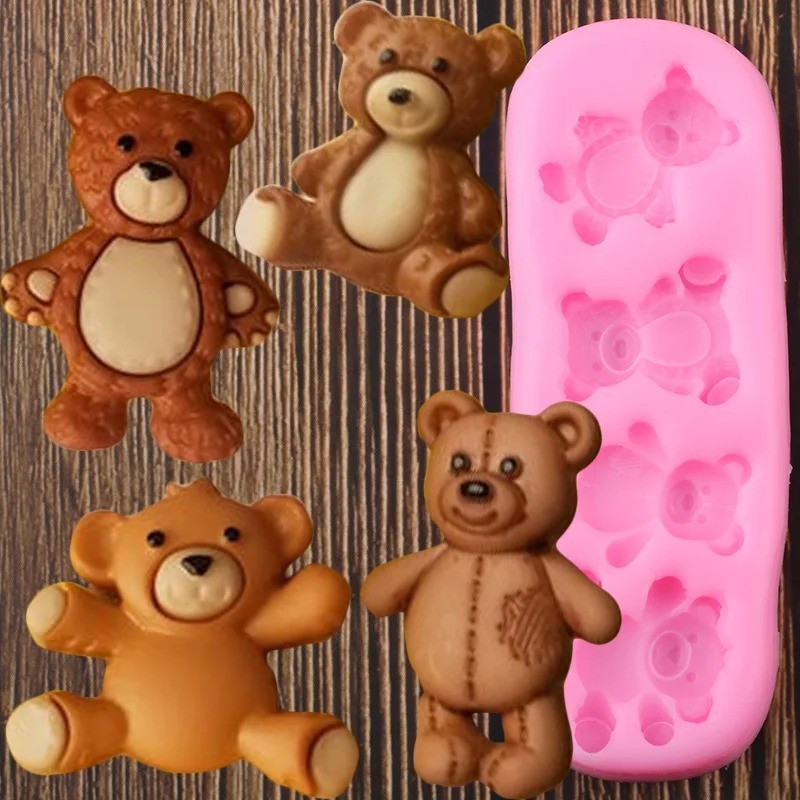 Cute Baby Bears Silicone Mold – 3D Bear Fondant Cake Decorating Mold for Chocola