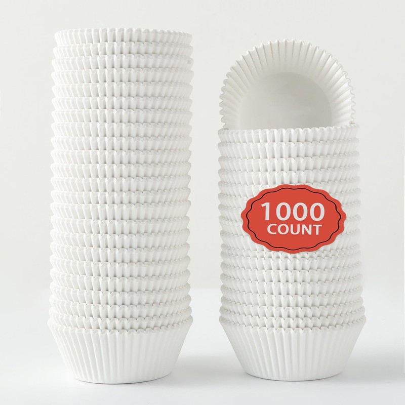 1000 Count White Cupcake Liners, Standard Size 2 Inch, Unbleached Baking Cups…